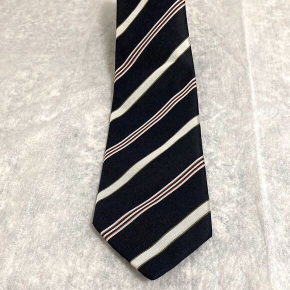 Luciano Barbera Silk/Cotton Tie in Navy with Red & Tan Diagonal Stripe. - Picture 1 of 8